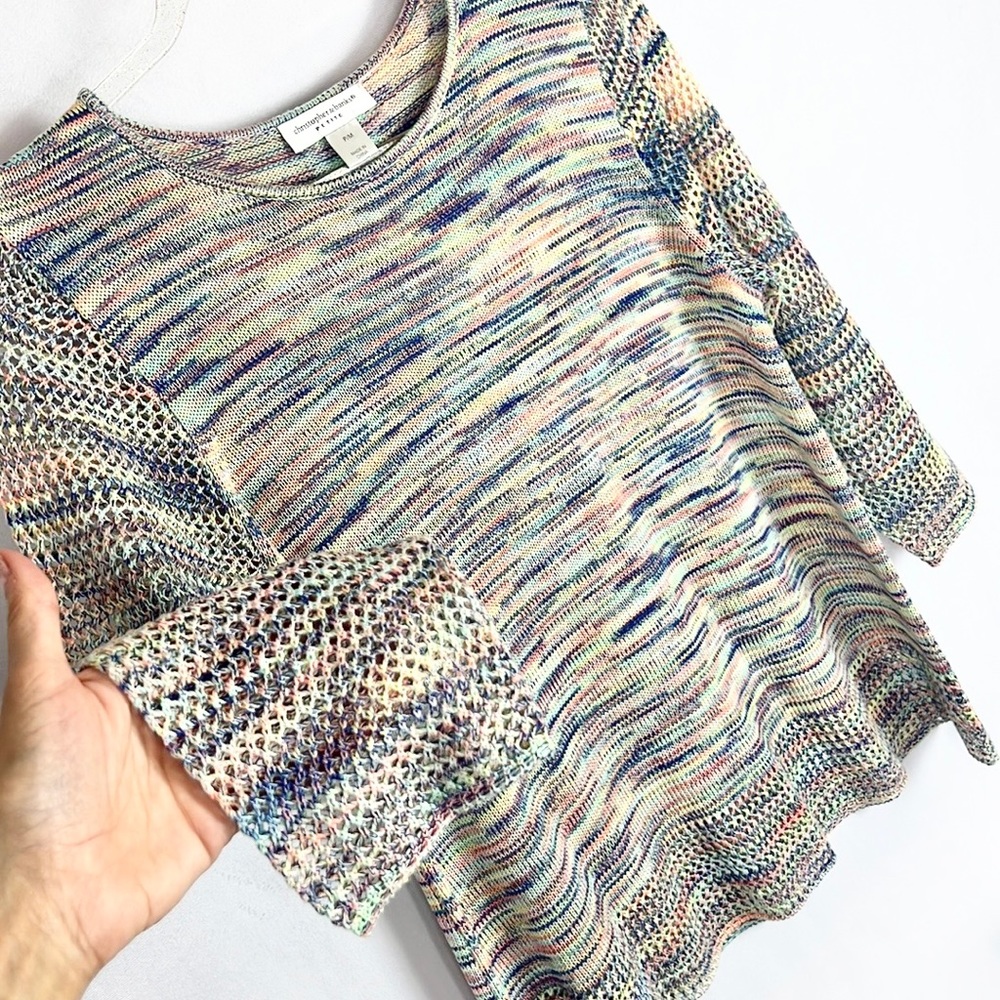 CHRISTOPHER & BANKS |🌈 Heathered Rainbow Colors V-Neck Thin Knit & Mesh Sweater